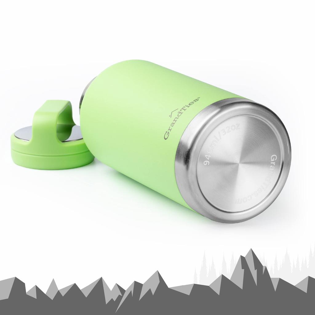 GRANDTIES Premium Vacuum Insulated Stainless Steel Wide Mouth Water Available In 9 Includes Two Lids Large Easy To Add Ice Bottle, 946ml, Colors, &