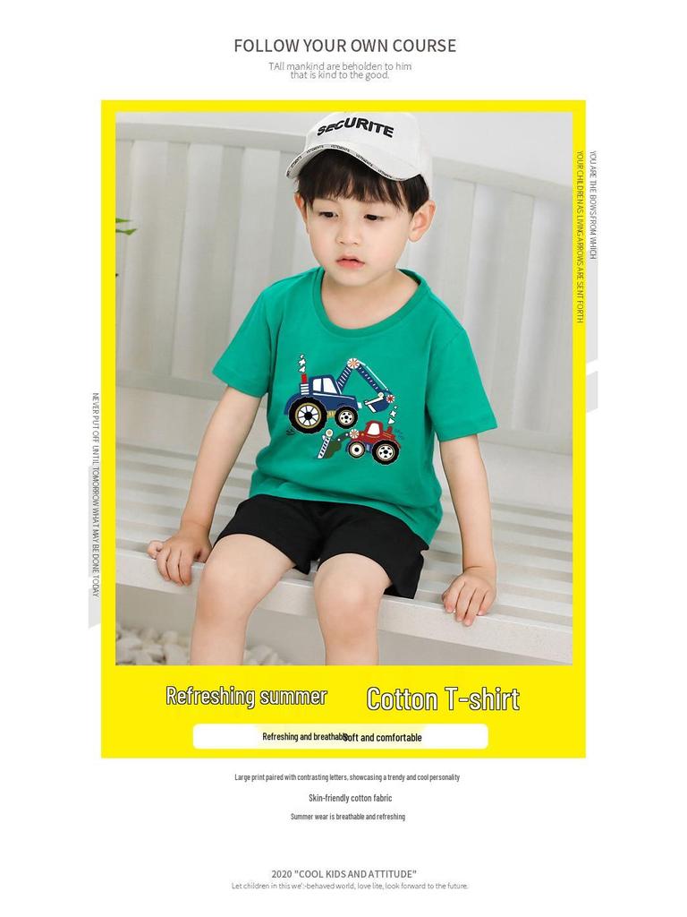 New Boys' Pure Cotton Short-Sleeve Printed T-Shirt - Round Neck Summer Top
