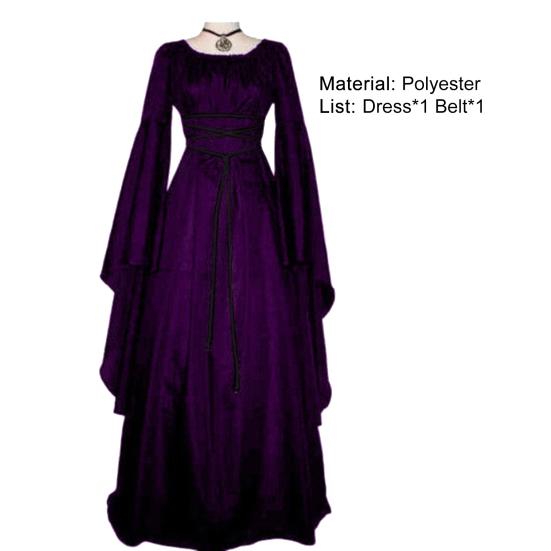 Cosplay Dress Flare Sleeve Vintage Soft Solid Color Large Cuff Maxi Dress for