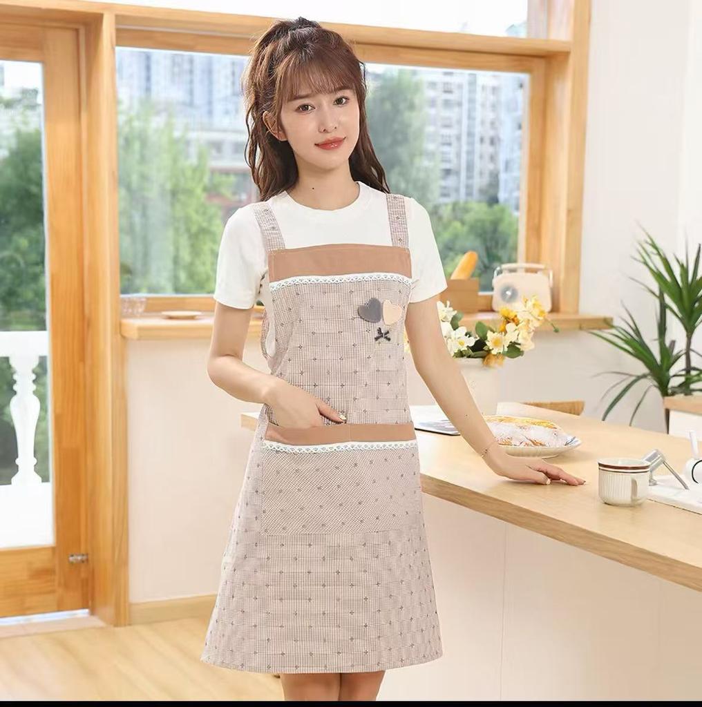 New Home Kitchen Apron Pure Cotton Women's Fabric Soft Summer Thin Cooking Waist Foreign Style