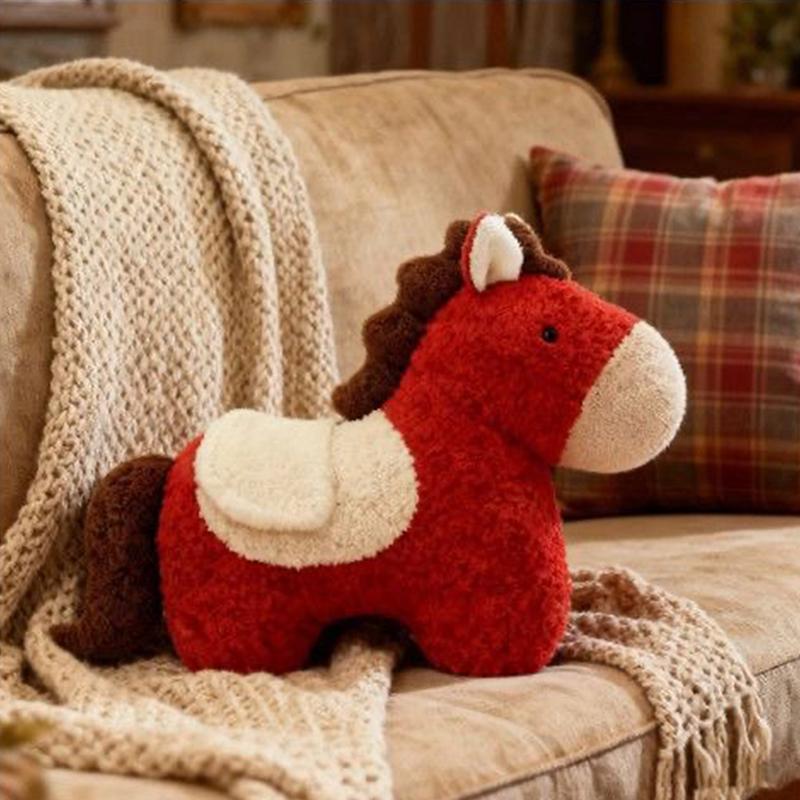 Horse Year Mascot Plush Cushion Uniquely Shaped Plush Toy Sofa Living Room Decoration Throw Pillow Gift