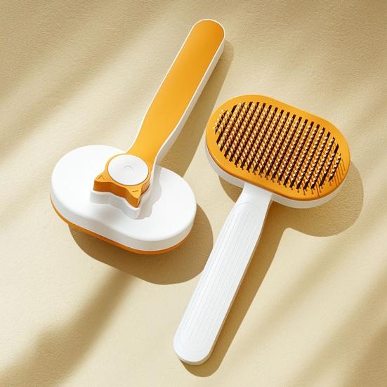 Pet Grooming Comb Self-Cleaning Dog Shedding Brush Angled Stainless Steel Teeth Massage Comb