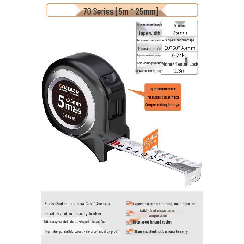 5m Steel Tape Measure with Automatic Lock - Mini, Durable, Stainless Steel Ruler