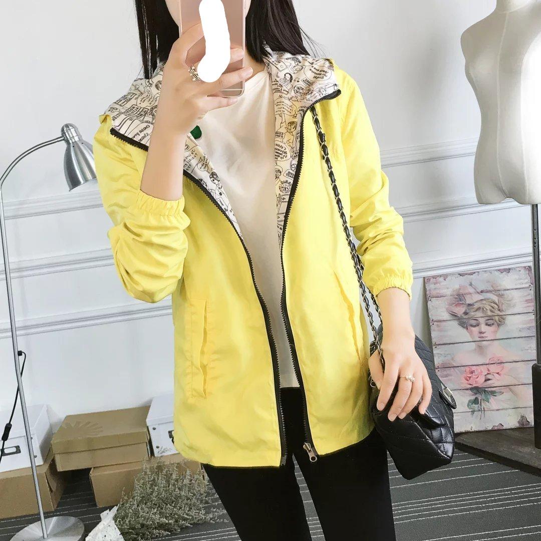 

Весенняя приталенная двусторонняя куртка ярких цветов с капюшоном, тонкое пальто, женское, больших размеров L жёлтый