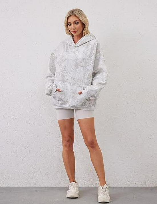 2025 Autumn/Winter Women's Casual Printed Drop Shoulder Hoodie with Pocket