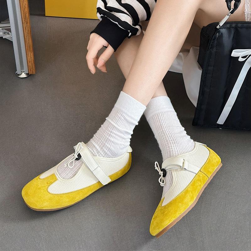 Spring and summer new leather ballet single shoes casual versatile fashion Velcro Mary Jane women's shoes