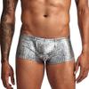 Sexy Men's Shiny Imitation Leather Boxers Shorts Underwear Men Snake Skin Underpants U Convex Pouch Boxer Shorts Underwear for Man
