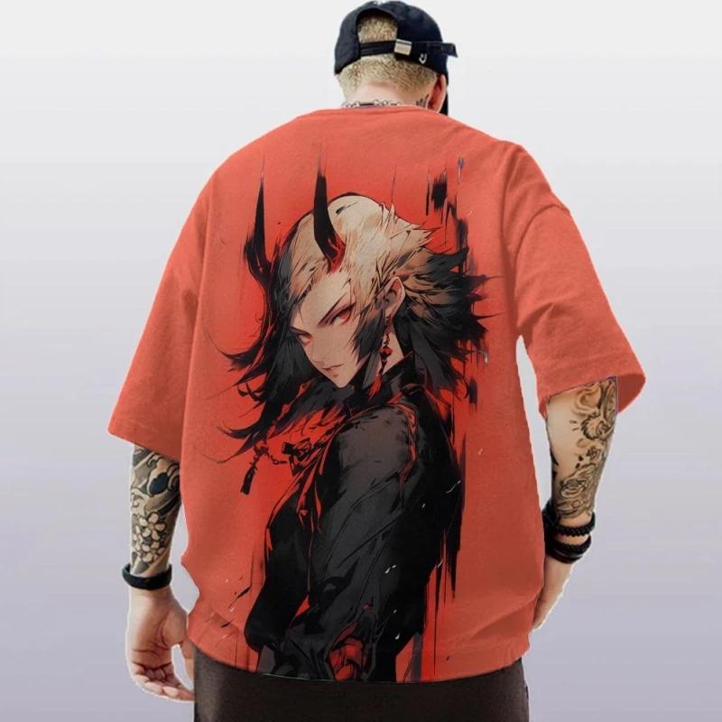 Summer men's 3D printed trendy anime character T-shirt
