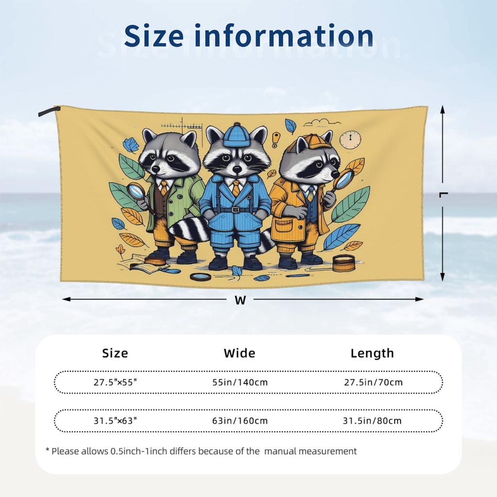 Raccoon Detectives Beach Towel Soft Microfiber Quick Dry Absorbent Quick Towels For Bath