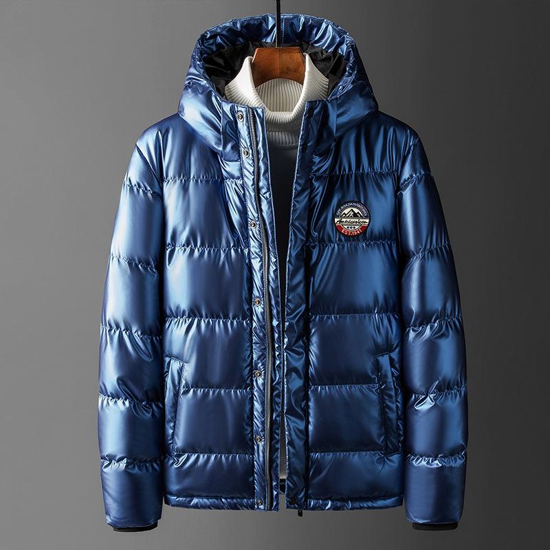 Winter Zipper Solid Color Winter Casual Collarless Straight Hem Side Seam Pocket Hooded Blue Youth Cotton Jacket