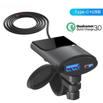 Motorcycle USB Charger 30W QC3.0 Type C Charger IP67 Waterproof Handlebar Mounting Bracket Moto Phone Charger