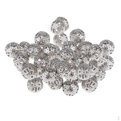 Silver Hollow Filigree Round Ball 8mm Metal Spacer Beads for Jewelry Making Findings Pack of 100 Pcs