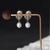 Wanyue Antique Delicate Lace Flower Plate Natural Freshwater Pearl Emerald Zircon Silver Needle Earrings Earrings Earrings Women