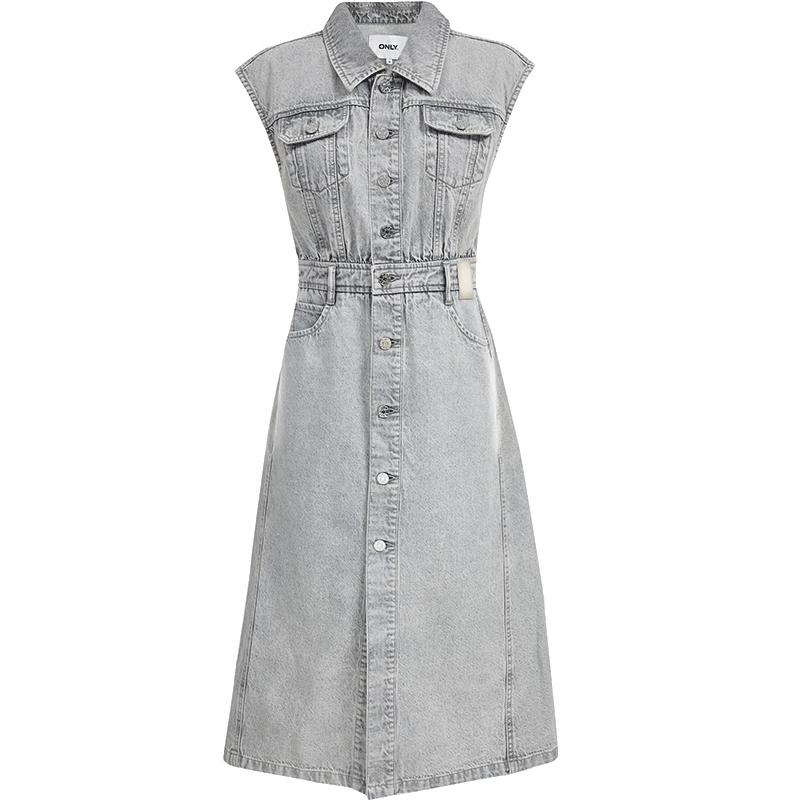 

ONLY Women s Lapel High-Waist Sleeveless A-line Denim Midi Dress XL