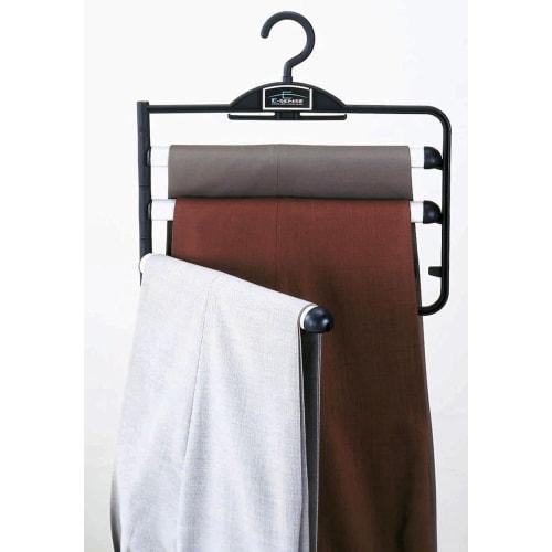 Sawafuji E-SENSE Slacks Hanger EX 3-Tier Black, 368mm Wide, Set of 2, Closet-Friendly, Fits Trousers, Jeans, Extra-Thick Bars, Non-Slip, Non-Marking,
