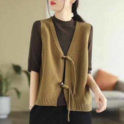 2026 Spring Autumn Knitted Vest Women Oversized V Neck Sleeveless Cardigan Casual Retro Pullover
