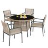 Modern Garden Furniture Set Made of Rattan, Round Glass Table + 4 Armchairs, Iron Frame, Suitable for Terrace/Balcony/Deck