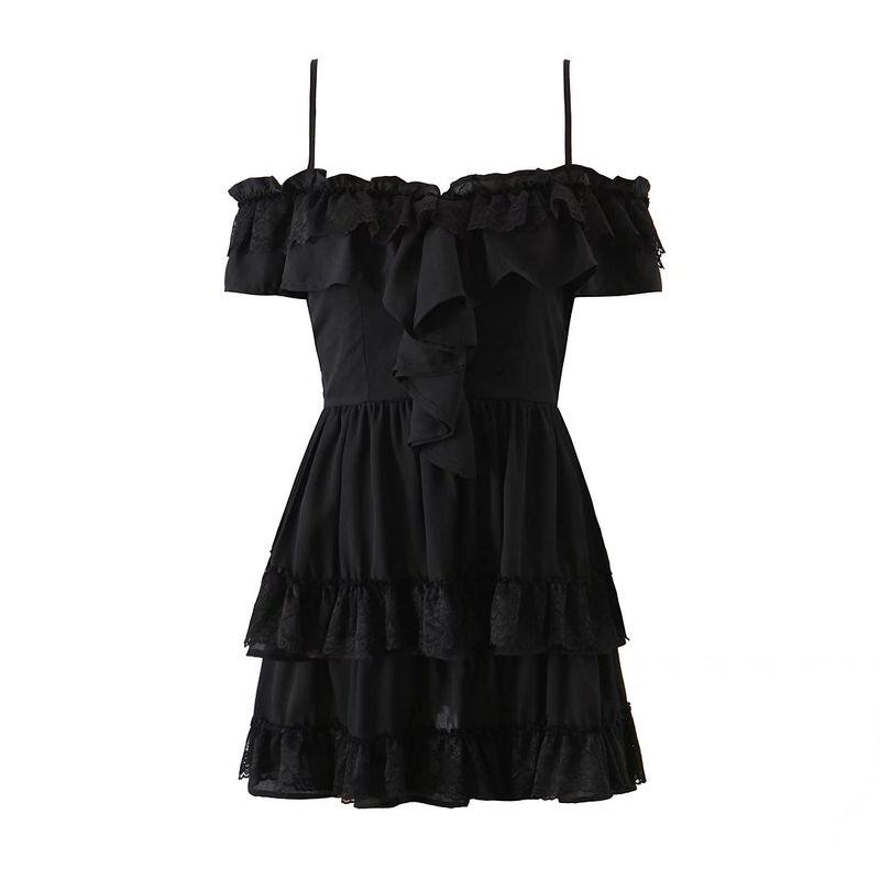 

Vietnam Niche Design off-Neck Dress Sling Black(High quality) L