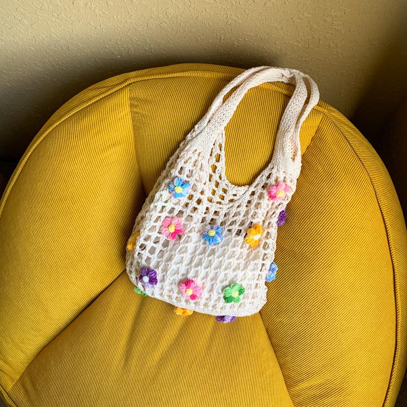 Large capacity high-end flower tote bag women's new summer fashion hollow woven shoulder bag