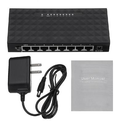 5V 10/100Mbps 8 Ports Gigabit Ethernet Network Switch Internet Hub with Power Adapter for TV Computer Games Black