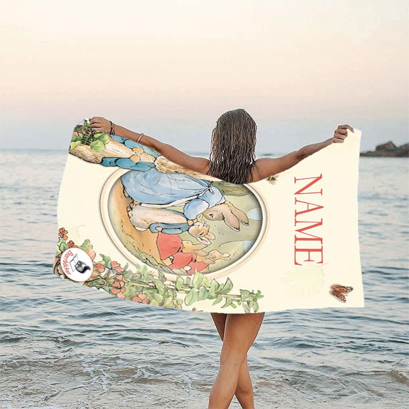 1pc Peter Rabbit1 Beach Towel with Custom Name, Beach/Swimming/Bath/Picnic/Camping Towel, Suitable for Seaside Beaches