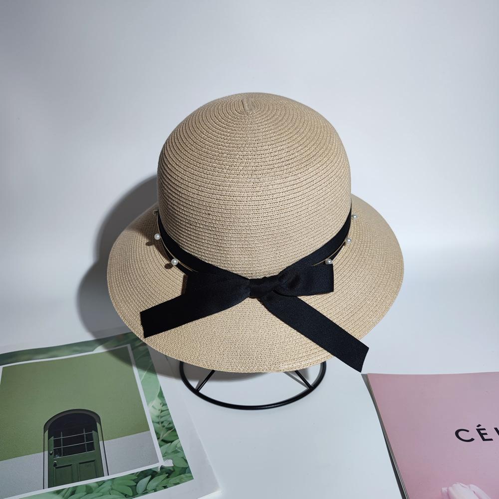 French Retro Bow Hepburn Straw Hat Women's Summer Sunscreen Sunshade Bucket Hat Seaside Vacation Beach Hat