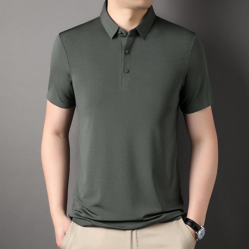 Lapel Men'S Short-Sleeved T-Shirt Medium And Green Casual Men'S Seamless Top Polo Shirt