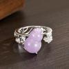 Elegant Jade Purple Gourd Fu Lu Ring: Adjustable Women's Ring with Diamond Accents In New Chinese Style