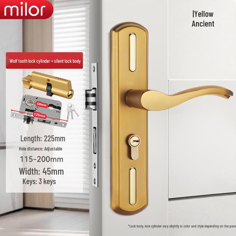 Universal Interior Door Lock Set: Silent Three-Piece Black Handle for Bedroom or Old Door Replacement