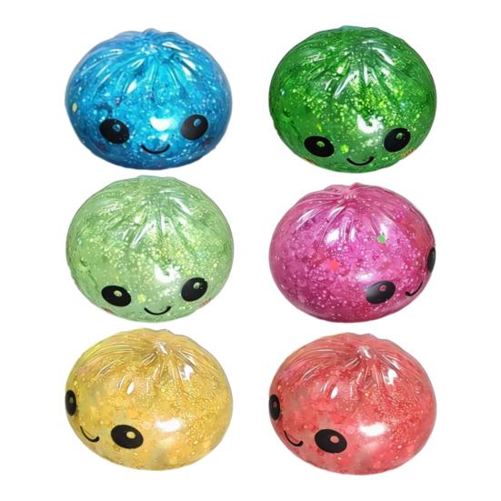 Glitter Dumpling Squeeze Toy Smiling Expression Steamed Bun Fidget Toy Stretchy Decompression Simulation Dough Ball Desk Toy