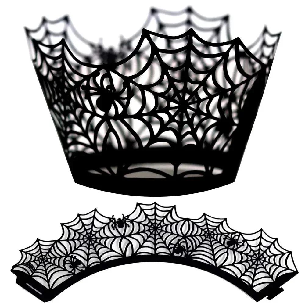 12pz Involucri per Cupcake di Halloween Ragnatela Involucri per Cupcake Carta per Muffin Decorazioni Topper per Torta Forniture per Feste a Tema Halloween