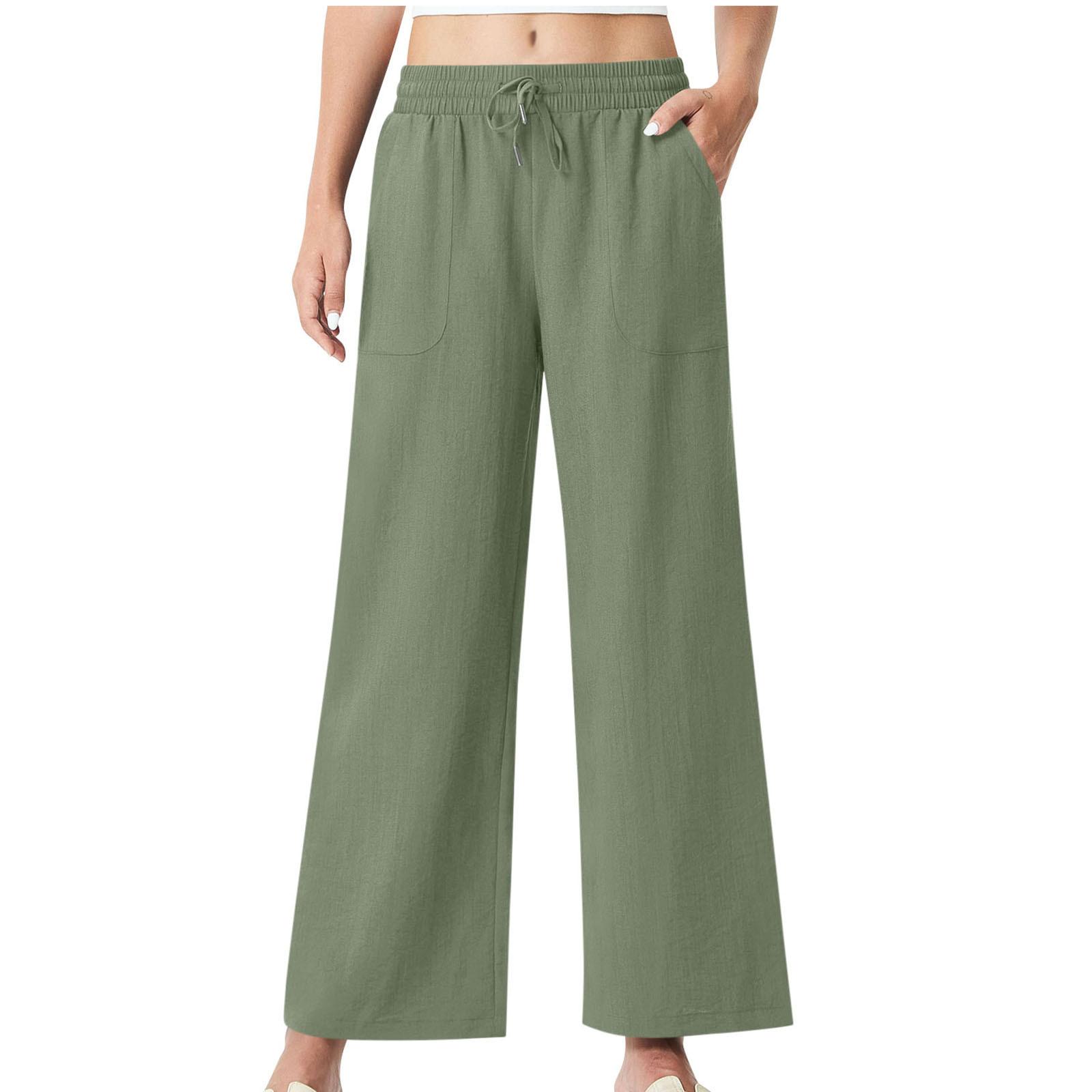 Women s Fashion High-Waisted Wide-Leg Casual Pants L армия зеленый