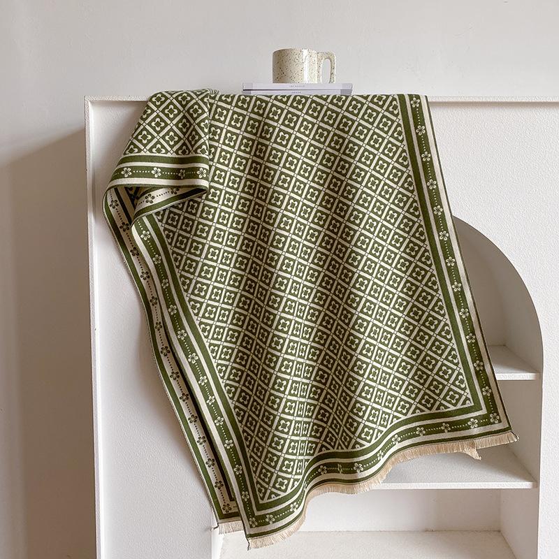 

Зимний длинный шарф Простой шарф с цветочным принтом Теплый шарф для защиты шеи Универсальная шаль для защиты от холода 180*65cm зелёный