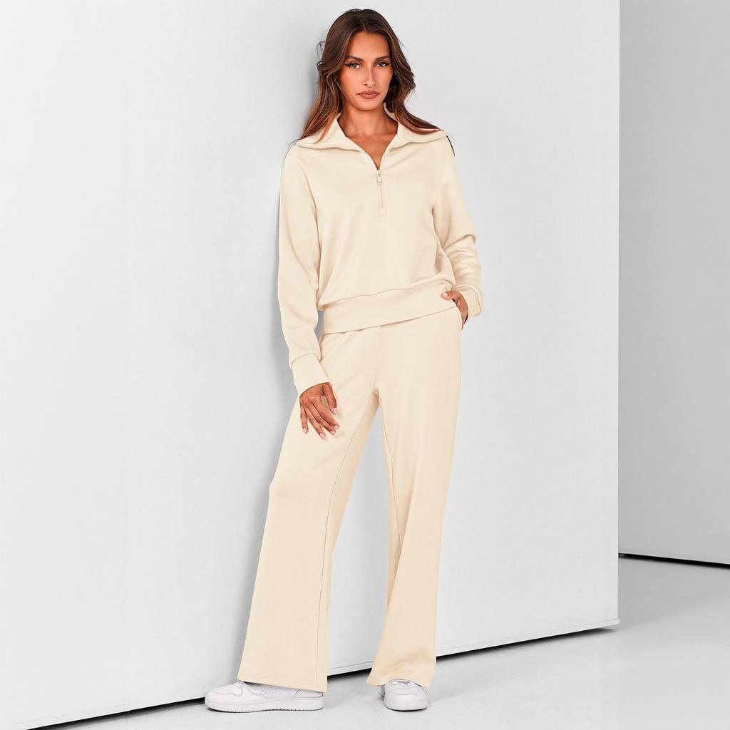 Women's Zip Up Long Sleeve Hoodie and Wide Leg Pants Activewear Set