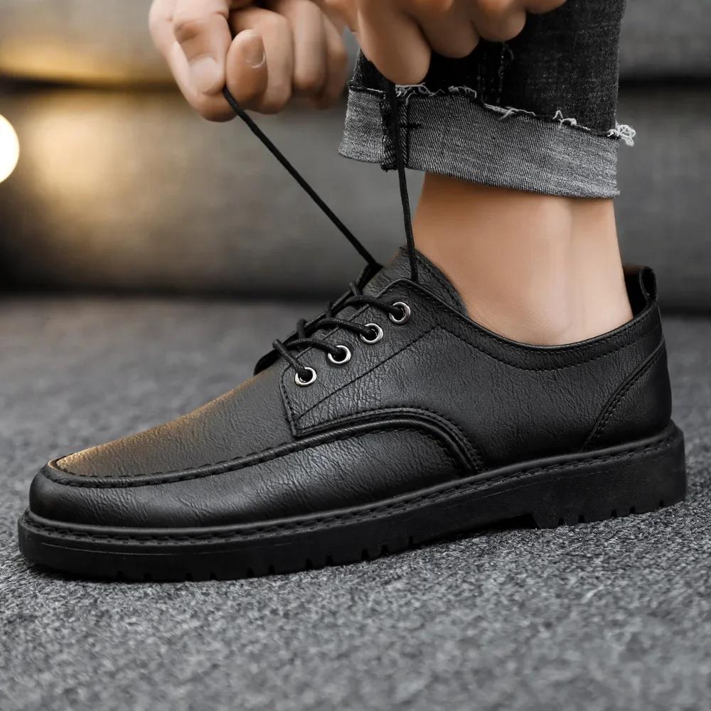 Fashion Men Round Head Leather Shoes Business Dress Shoes Handmade Shoe Lace-up Footwear Men Platform Moccasins Slip-on Loafers Zapatos