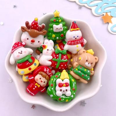 10 STÜCKE Harz Bunt Weihnachtsbaum Kranz Hase Bär Reh Flatback Stein Cartoon Weihnachtsfigur Scrapbook DIY Dekor