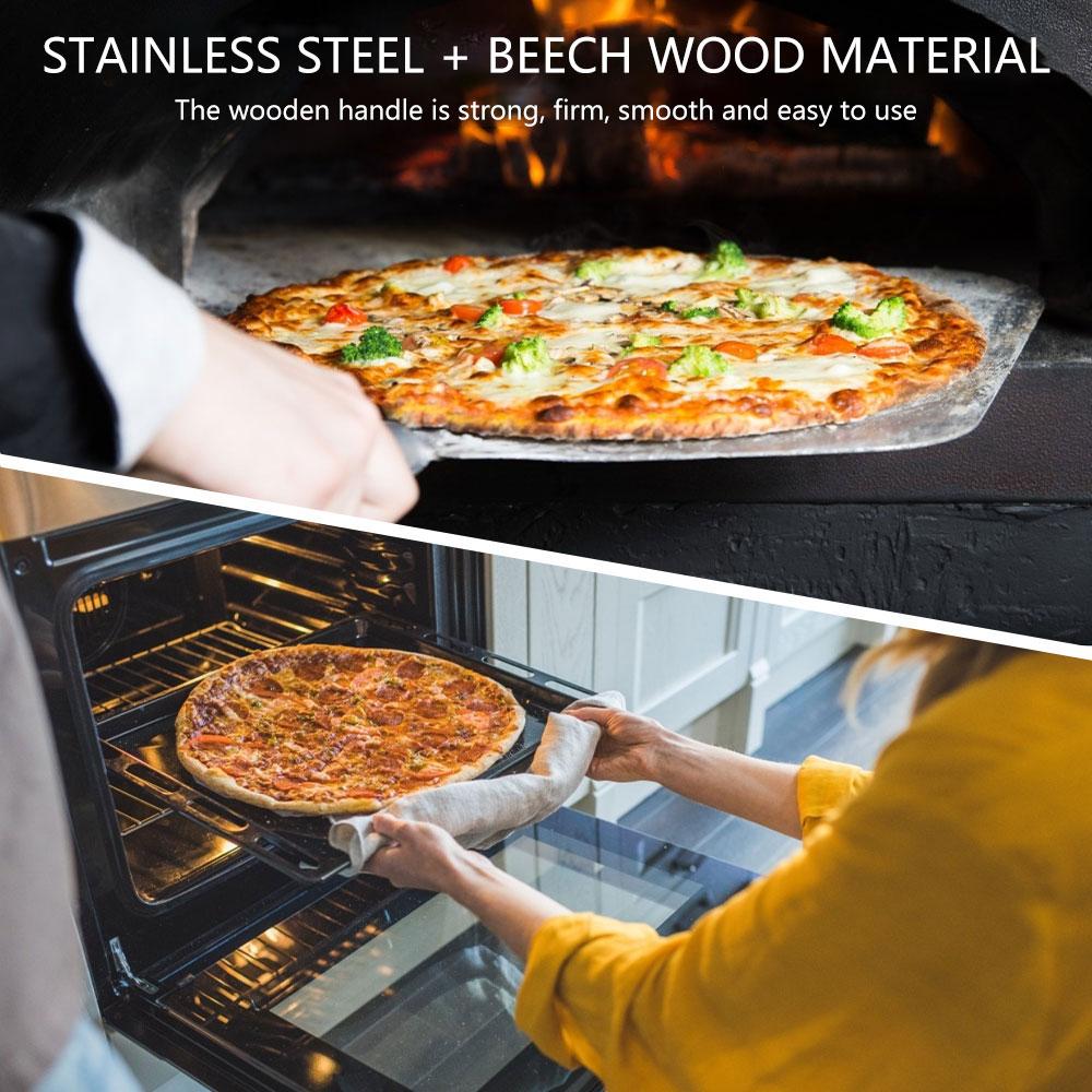 Stainless Steel Pizza Peel Round Pizza Spatula with Wood Handle Cake Lifter Transfer Tray Pizza Shovel for Baking Accessories