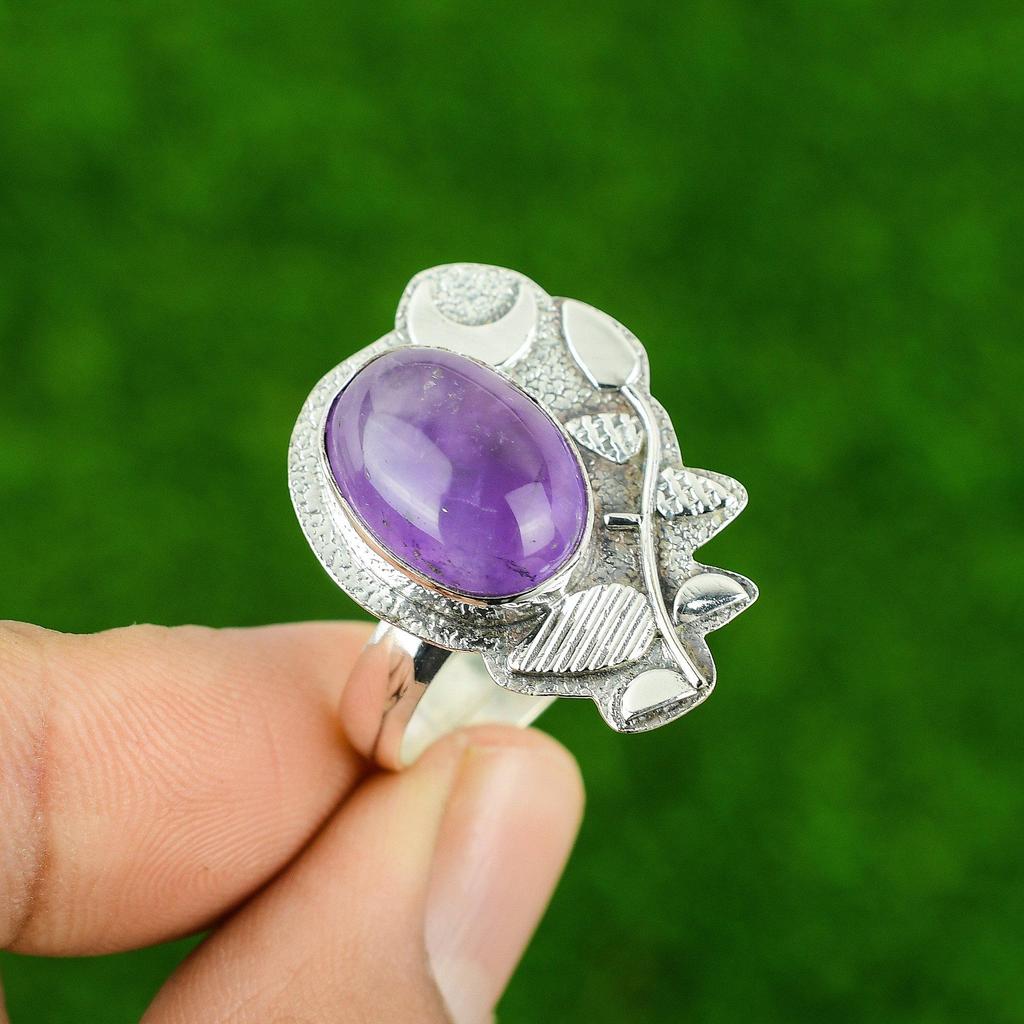 African Amethyst Gemstone Birthday Statement Ring Jewelry 925 Sterling Silver