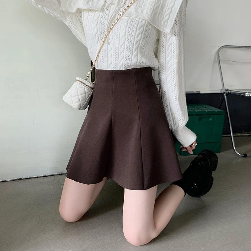 Woolen Skirt for Women  Autumn Winter Plus Size High Waist Small A-line Pleated Skirt Shorts Korean Fashion Clothing