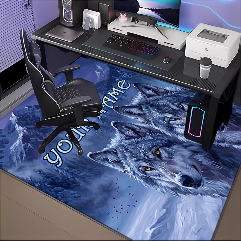 1PC Custom Name Winter Wolf Majesty Theme Floor Mat Ideal for Living Room, Game Rooms, Office, Bedroom, Office Floor Mat , Floor Mats for Home