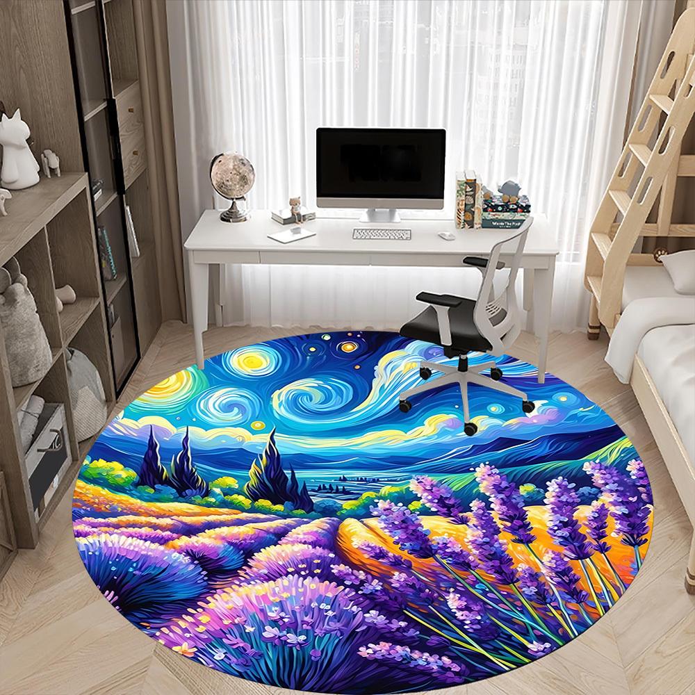 1pc Lavender Field Chair Carpet for Office, Non slip, Soft and Durable Office Rug