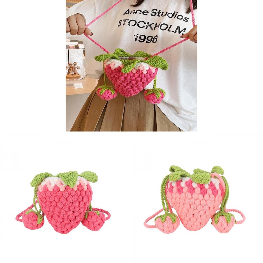 Cute Girl Strawberry Mini Woolen Bag With Snap Closure For Daily Use