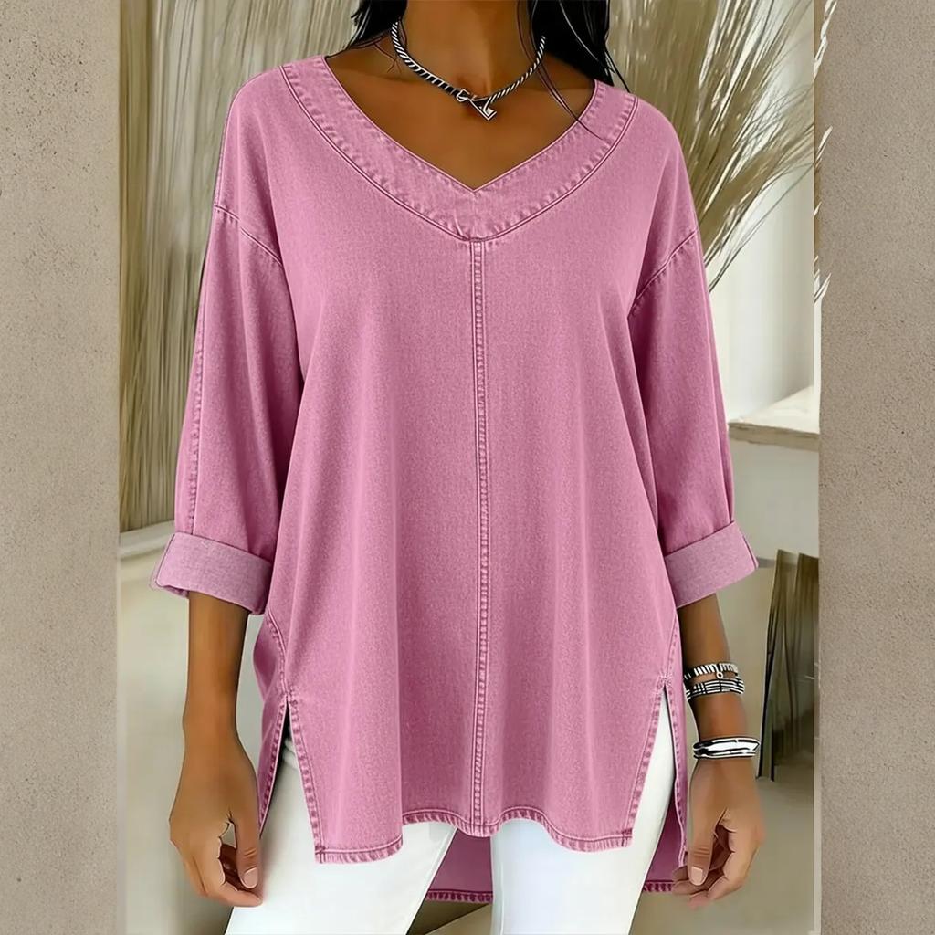Fashionable Ladies Street Casual Denim V-Neck Top