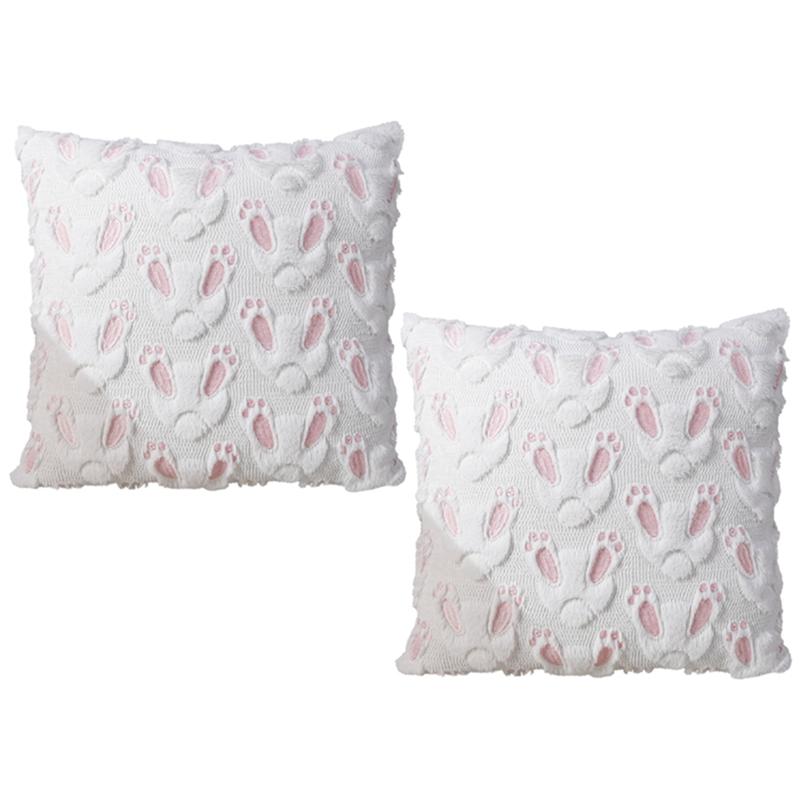 2 pièces Taie d'oreiller Motif Lapin de Pâques Housse de Coussin de Canapé