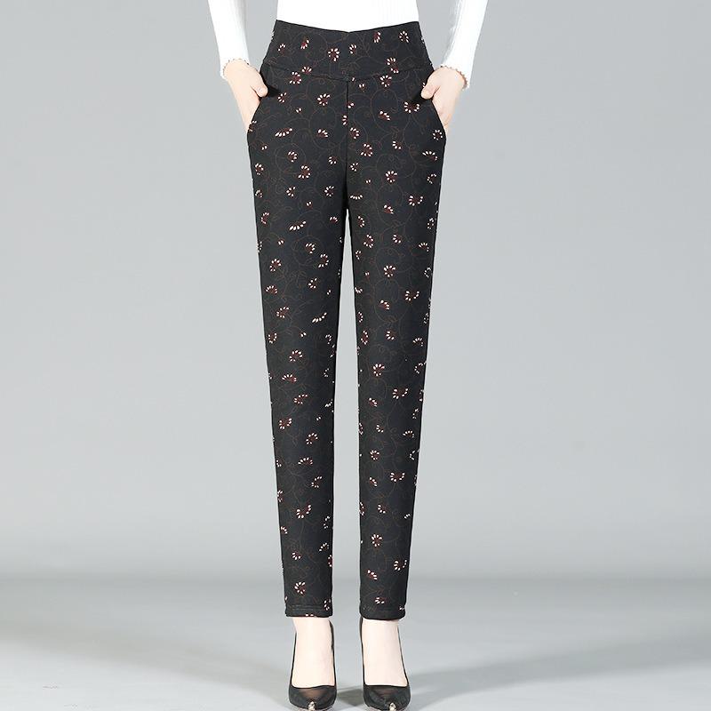Thickened High-waisted Cotton Pants, Female Grandma Pants, Winter Outer Wear Leggings, Medium and Old Mother Warm and Slim Body Pants