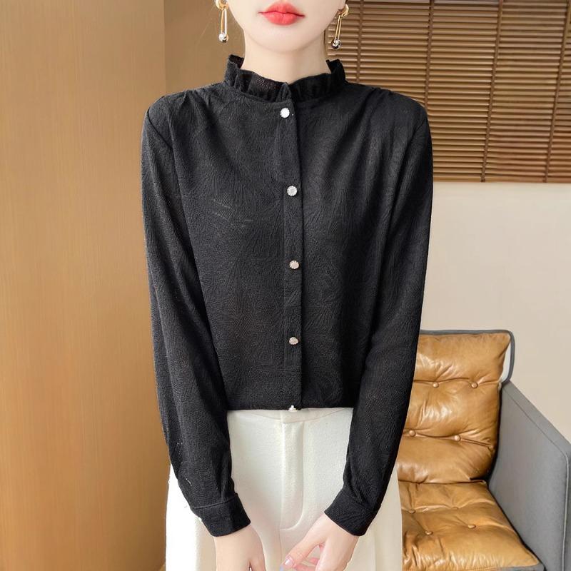 Stand-up Collar Fungus Edge Knitted Sweater Women's Spring and Autumn Sweater Shirt Bottoming Shirt Top Tide