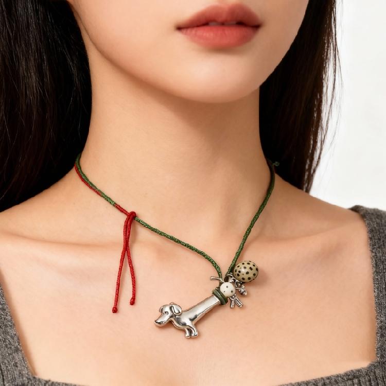 User Friendly Material Cartoon Dachshund Adjustable Necklace With Star Spots Accents For Sturdy Fashion Use