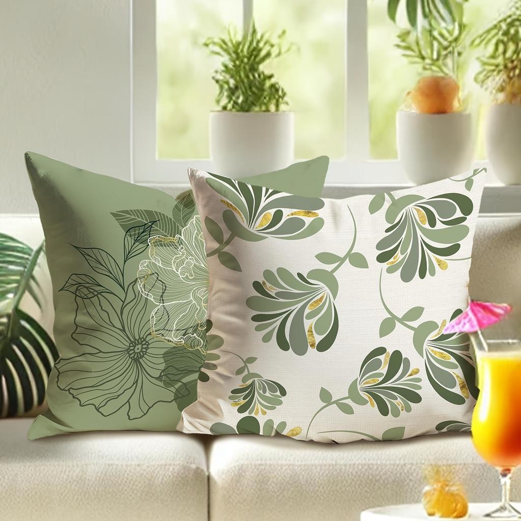 Green and White Spring Hibiscus Flower PillowcaseSuitable for Sofa Car Bedroom Decorative Cushion Cover Pillow Cover