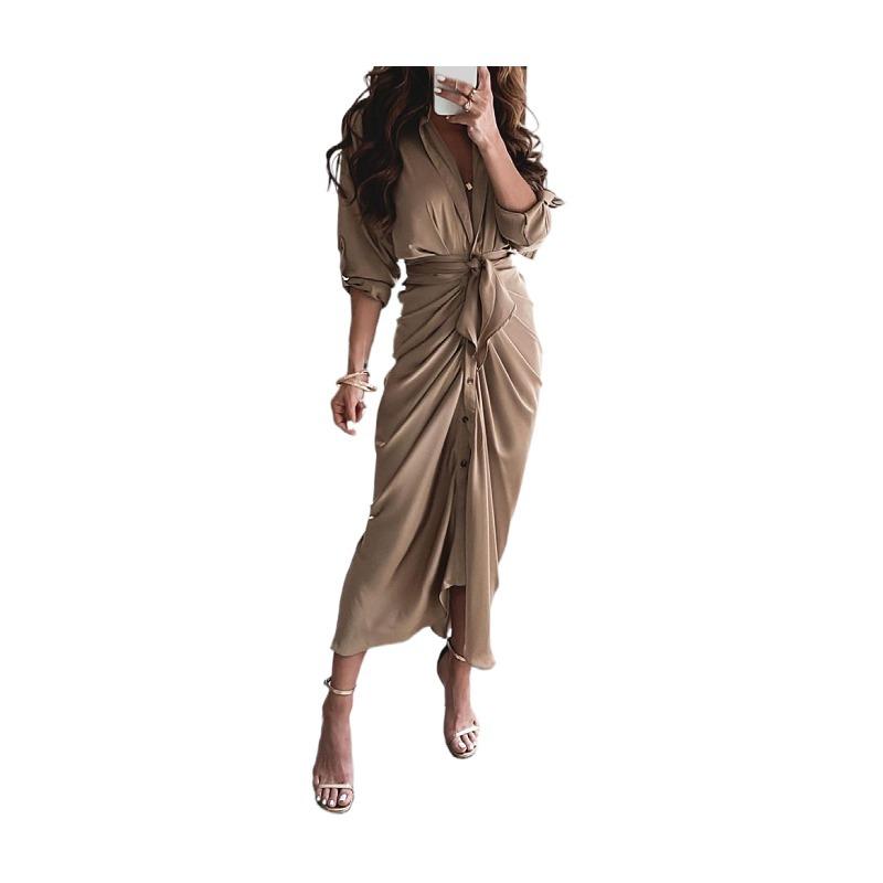 Wish summer long sleeve button short sleeve print dress long dress elegant