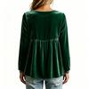 Women's Casual V-Neck Long Sleeve Velvet Top with Loose Fit Blouse